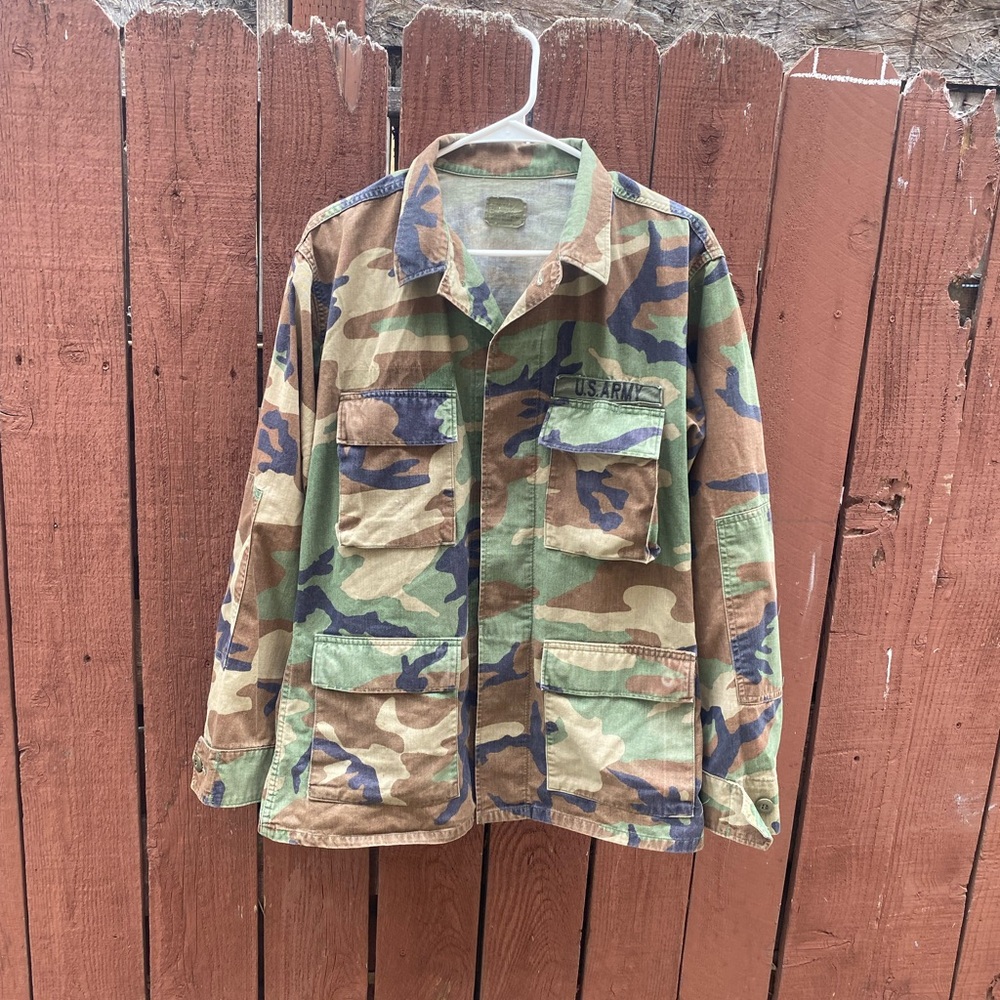 Vtg US Army Woodland Camo BDU Coat Blouse 8415-01-084-1647 Medium Regular
